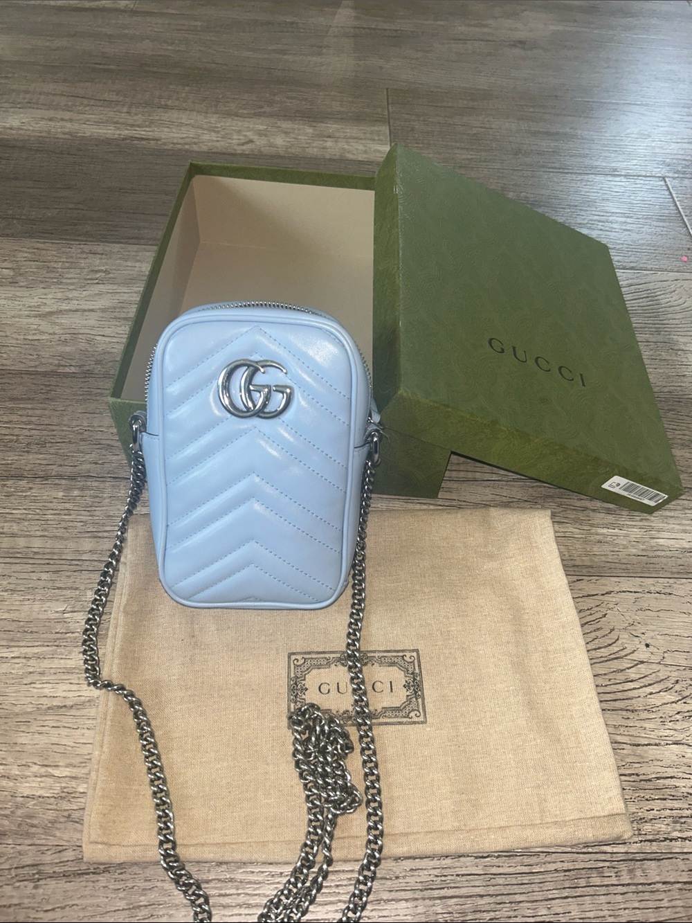 Gucci Light Blue Chevron Mini Marmont Crossbody - Picture 4 of 15